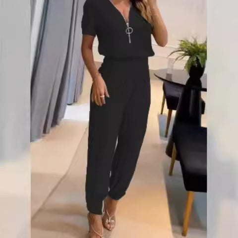 Damen Jumpsuit mit hochgeschlossenem Kragen und seitlichem Reißverschluss Drune