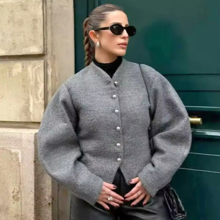 Damen Kurze, elegante Jacke aus feinem Wollmix mit schimmernden Knöpfen Drune