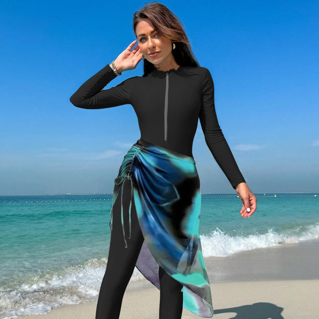 Damen Sportlicher Langarm-Schwimmanzug mit Wickeldesign Drune