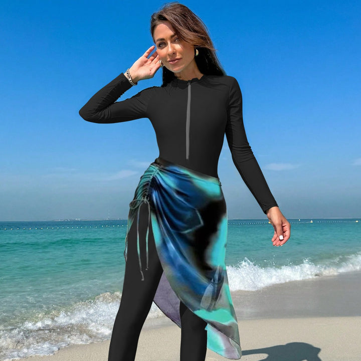 Damen Sportlicher Langarm-Schwimmanzug mit Wickeldesign Drune
