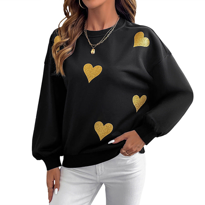 Damen Sweatshirt mit Herzprint und Balloon-Ärmeln Drune