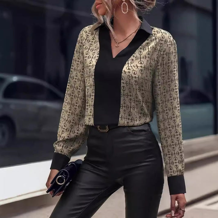 Damen Bluse mit modernem Mustermix und elegantem V-Ausschnitt Drune