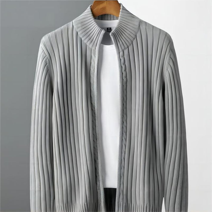 Herren Strickjacke mit durchgehendem Reißverschluss und hochgeschlossenem Kragen Drune