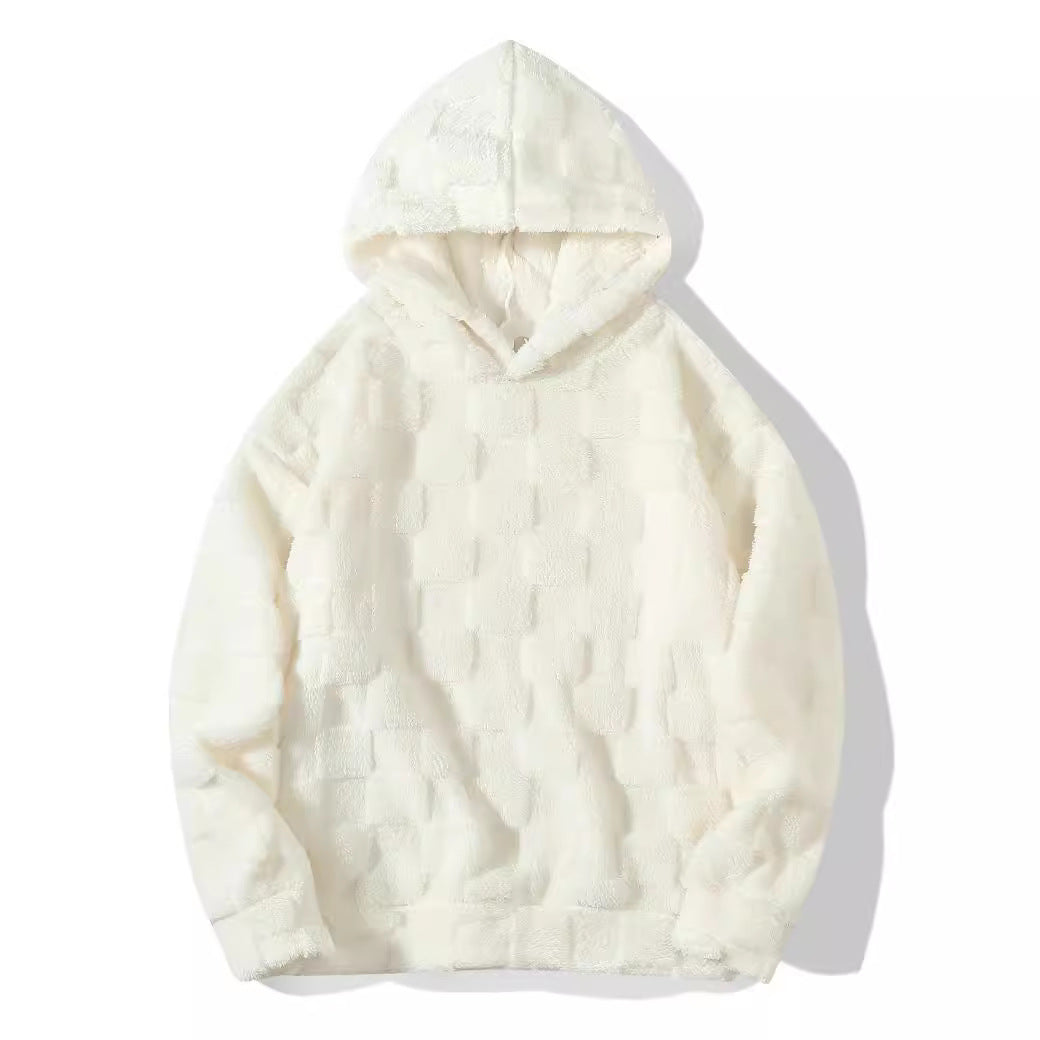 Damen Oversize-Plüschhoodie mit Karomuster, Kapuze und weichem Teddyfutter Drune