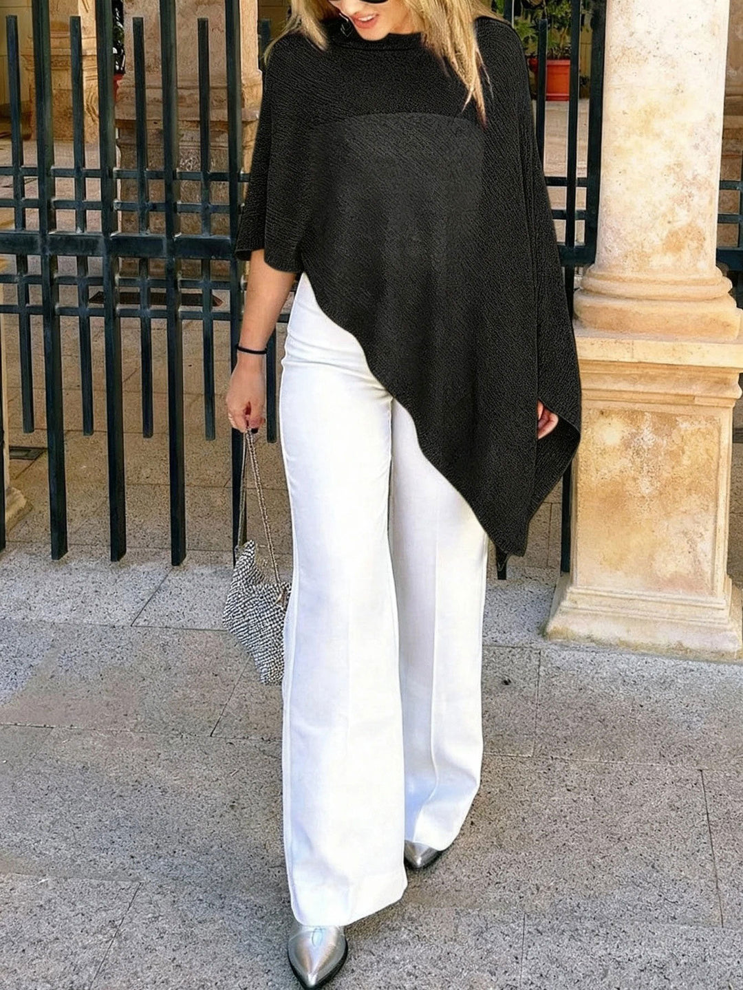 Damen elegante und stilvolle Poncho-Bluse Drune