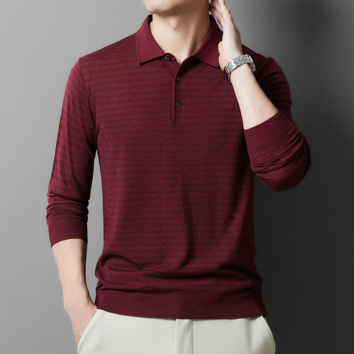 Herren Langarm-Polo mit eleganter Struktur und modernem Kragen Drune
