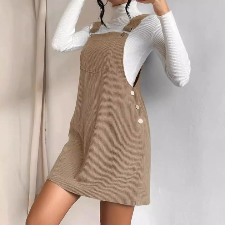 Damen Latzkleid aus Cord mit Knopfdetails Drune