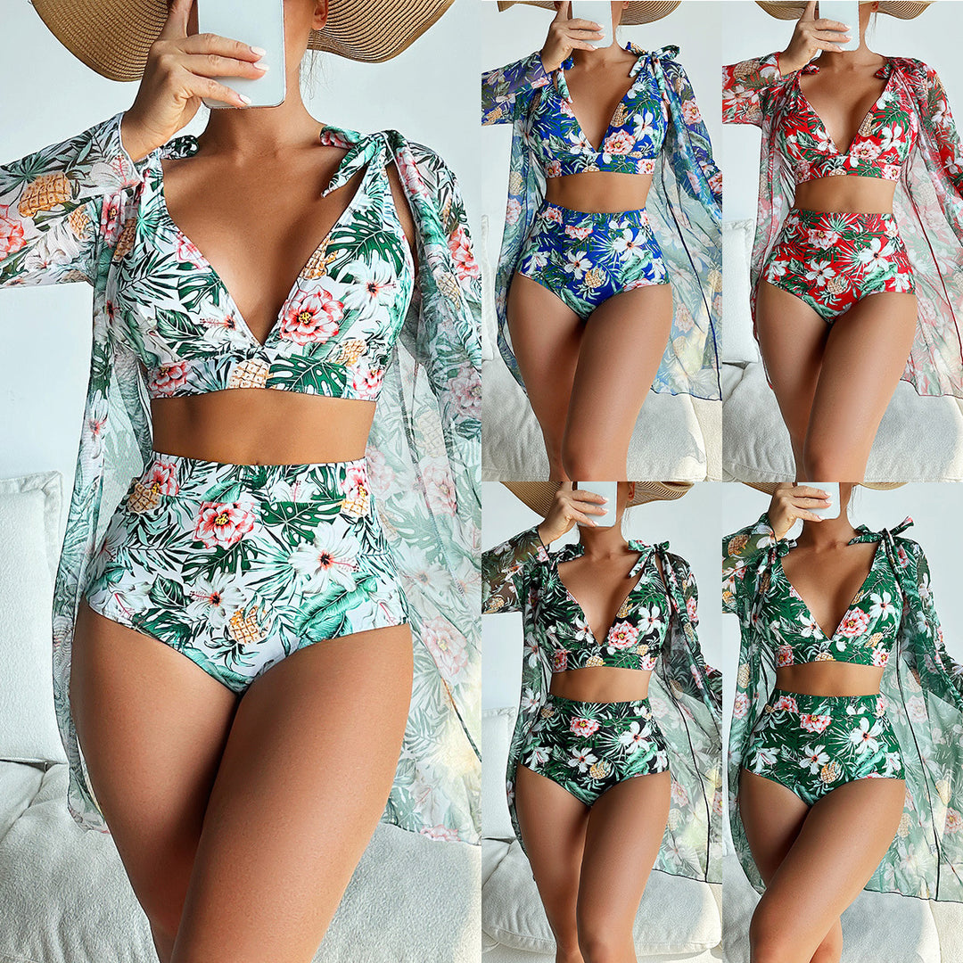 Damen Hochtailliertes Bikini-Set mit transparenter Strandjacke Drune