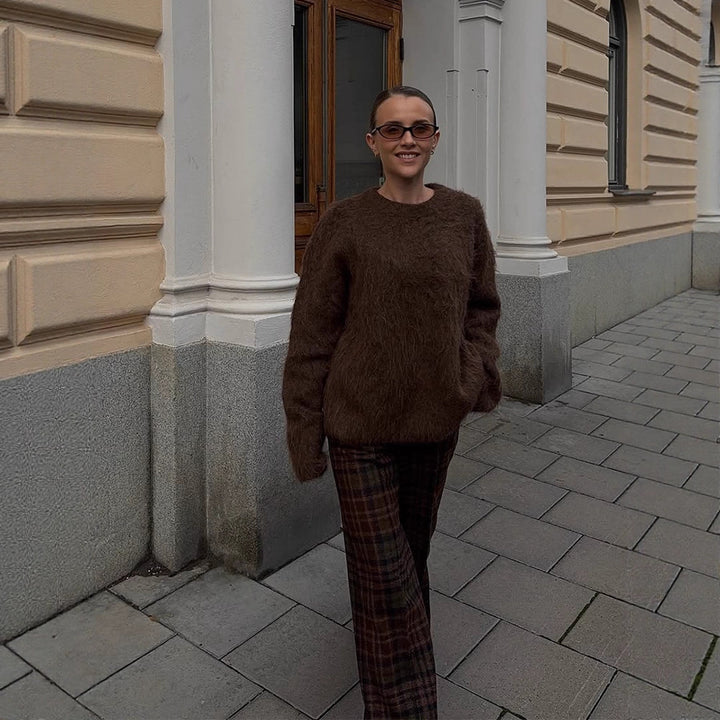 Damen Kuscheliger Mohair‑Optik Pullover mit Rundhalsausschnitt und legerer Silhouette Drune