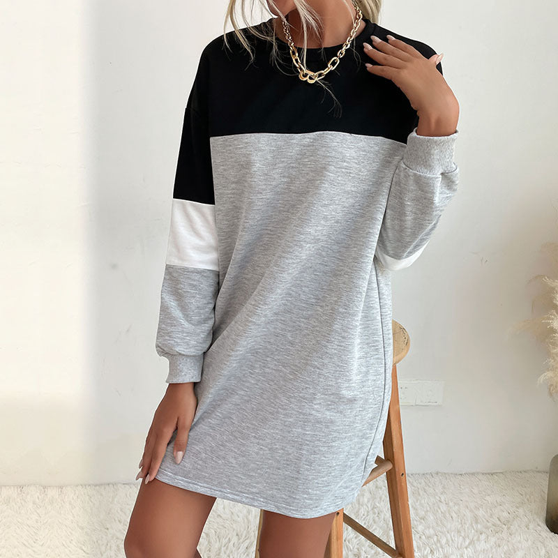 Damen Kurz geschnittenes Colorblock-Sweatshirtkleid aus Baumwollmix mit Rundhalsausschnitt Drune