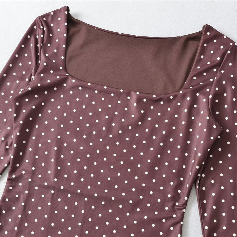 Damen Langärmeliger Body mit quadratischem Ausschnitt und Pünktchenprint Drune