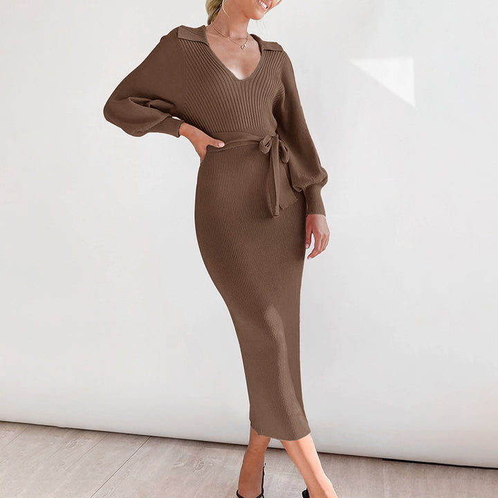 Damen Elegantes Strickkleid mit Taillengürtel Drune