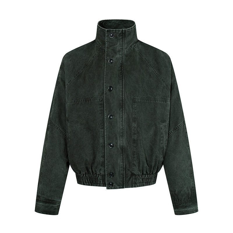 Damen kurze Oversize-Bomberjacke mit Stehkragen, Knopfleiste und elastischem Saum Drune