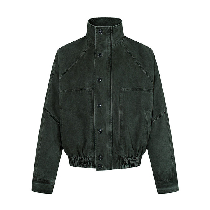 Damen kurze Oversize-Bomberjacke mit Stehkragen, Knopfleiste und elastischem Saum Drune