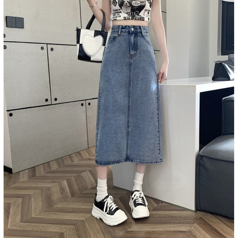 Damen Midi-Denimrock mit vorderem Schlitz Drune