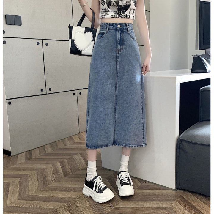 Damen Midi-Denimrock mit vorderem Schlitz Drune
