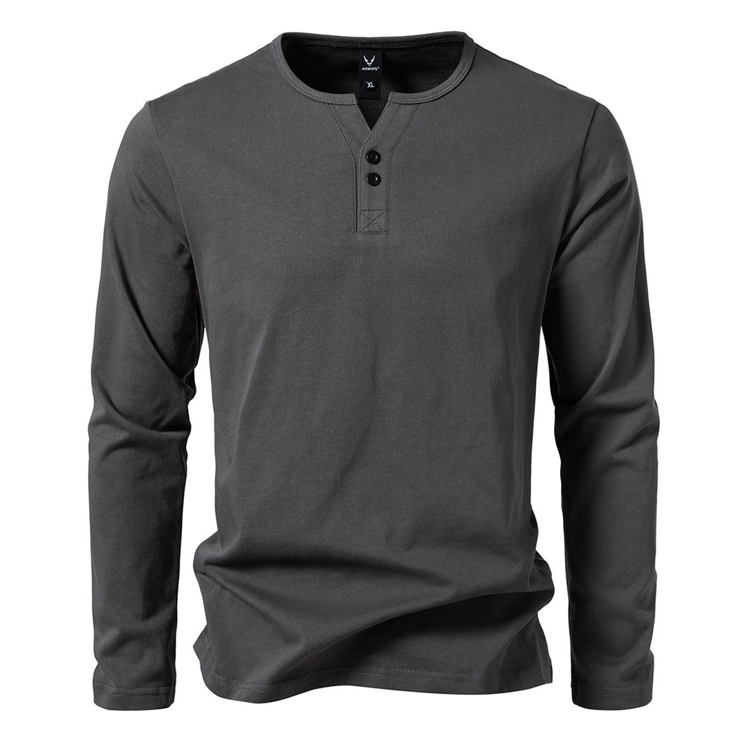 Herren nan langärmeliges Henleyshirt mit Knopfleiste, Rundhalsausschnitt und schlanker Passform Drune