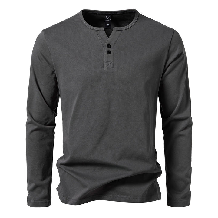 Herren nan langärmeliges Henleyshirt mit Knopfleiste, Rundhalsausschnitt und schlanker Passform Drune