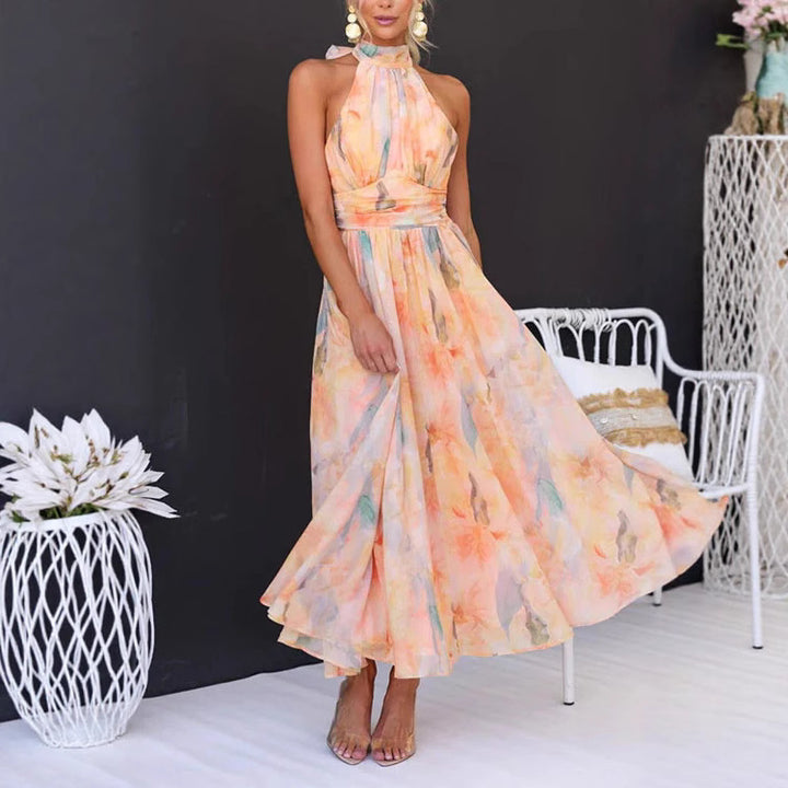 Damen Maxikleid mit eleganter Hochkragenverarbeitung und fließendem Schnitt Drune