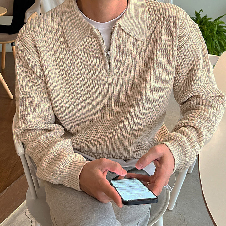 Herren Modisches Strickpullover mit Stehkragen und Reißverschluss Drune