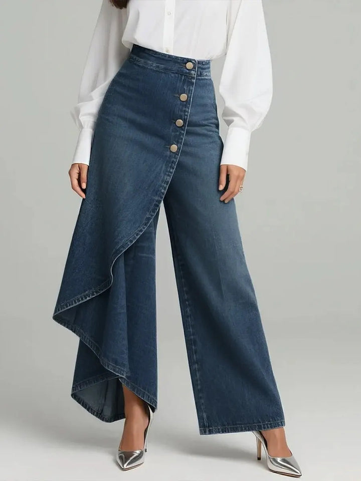Damen Denim-Rock mit asymmetrischem Schnitt und Knopfdetails Drune