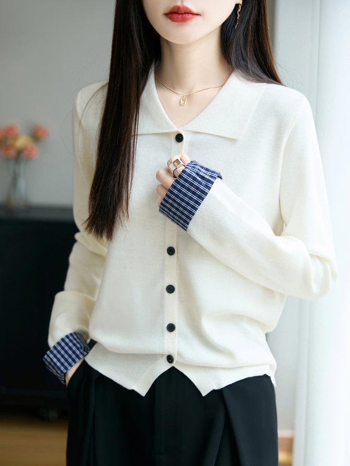 Damen Leichter Feinstrick-Cardigan mit breitem Hemdkragen und Frontknopfleiste Drune