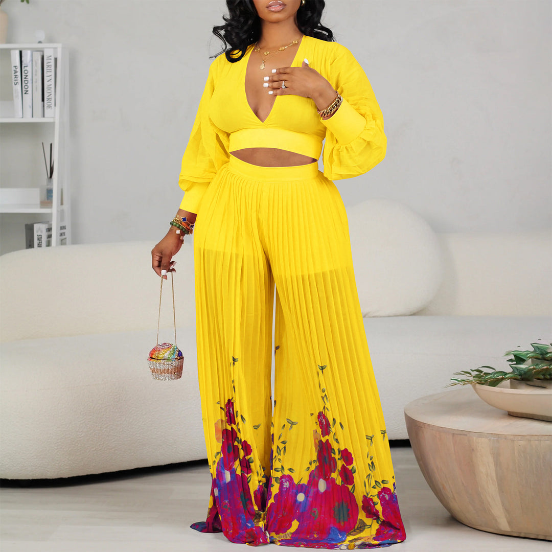 Damen Jumpsuit mit voluminösen Ärmeln und floralem Saum Drune