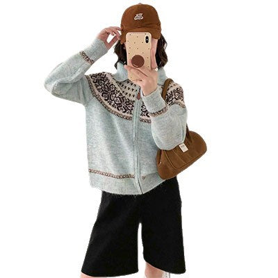 Damen Gemütlicher Strickpullover mit hochgeschlossenem Kragen Drune
