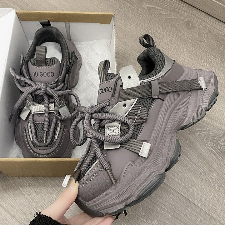 Damen Sportliche Chunky Sneakers mit atmungsaktiver Mesh-Oberfläche und innovativem Schnürsystem Drune