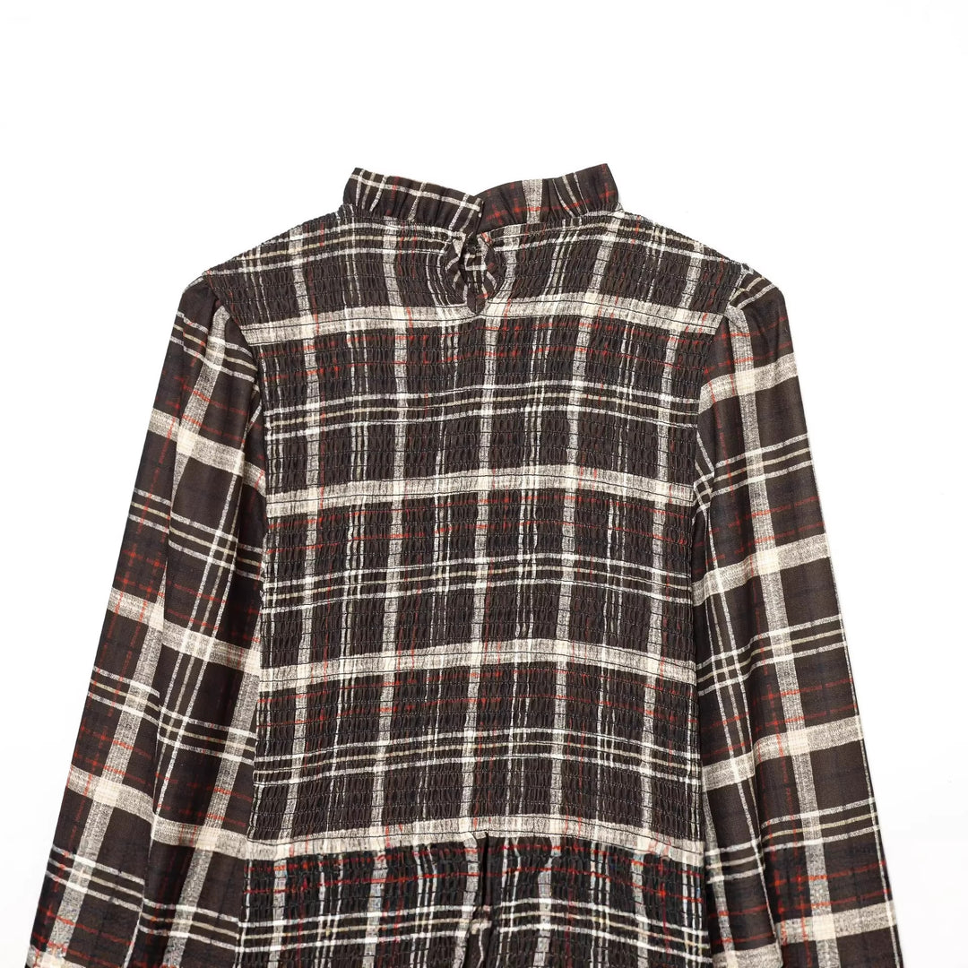 Damen Bluse mit Smok-Detail, Rüschenkragen und Volumenärmeln Drune