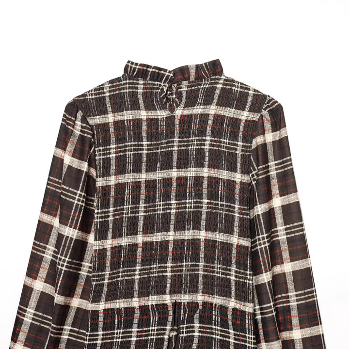 Damen Bluse mit Smok-Detail, Rüschenkragen und Volumenärmeln Drune