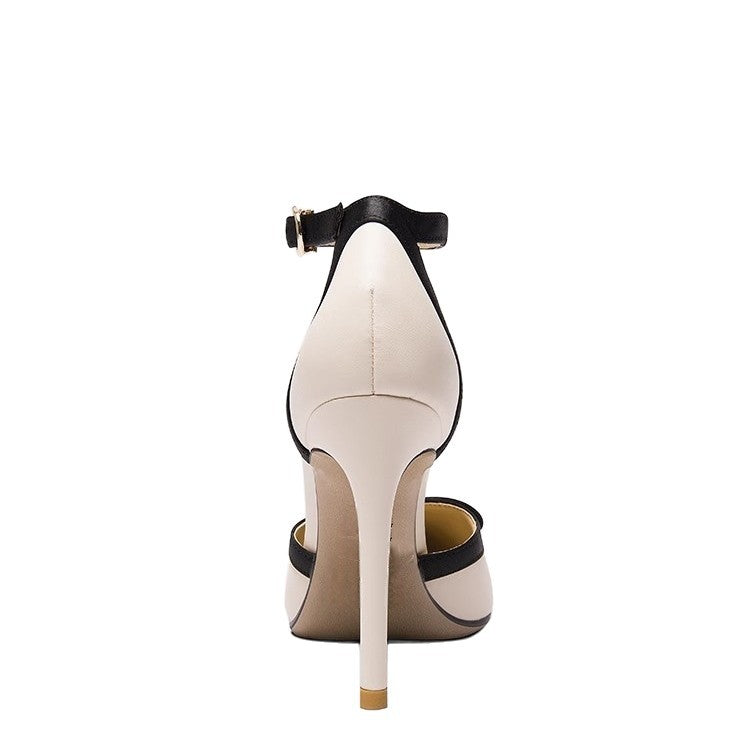 Damen Elegante spitz zulaufende Pumps im Retro-Chic mit Knöchelriemen und Zierschleife Drune