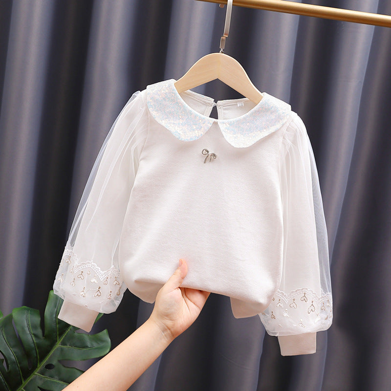 Mädchen Sweatshirt mit eleganten Tüllärmeln und auffälligem Kragen Drune