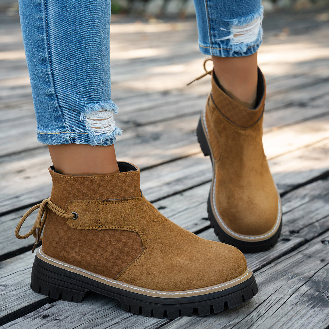 Damen nan kurze Wildleder-Stiefelette mit robuster Profilsohle und gepolstertem Schaft Drune