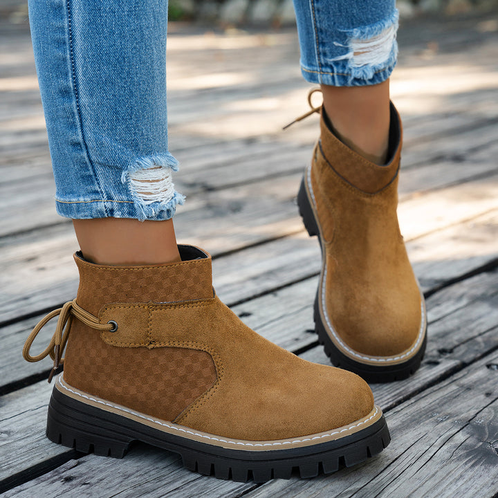 Damen nan kurze Wildleder-Stiefelette mit robuster Profilsohle und gepolstertem Schaft Drune
