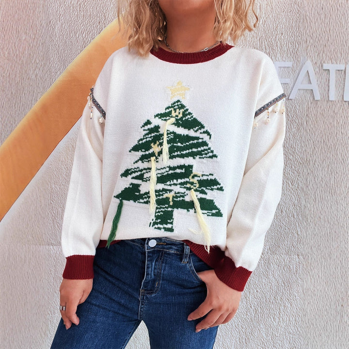 Damen Weihnachts-Pullover mit festlichem Baum-Motiv und edlen Details Drune