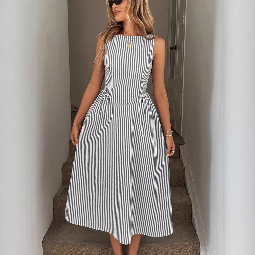Damen Elegantes Midi-Kleid im Streifenlook Drune