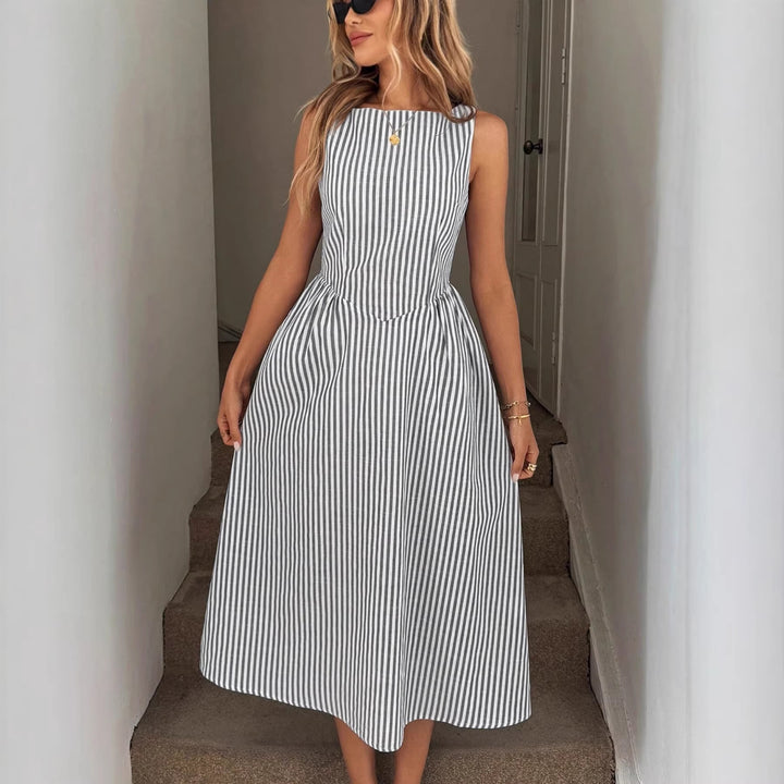 Damen Elegantes Midi-Kleid im Streifenlook Drune