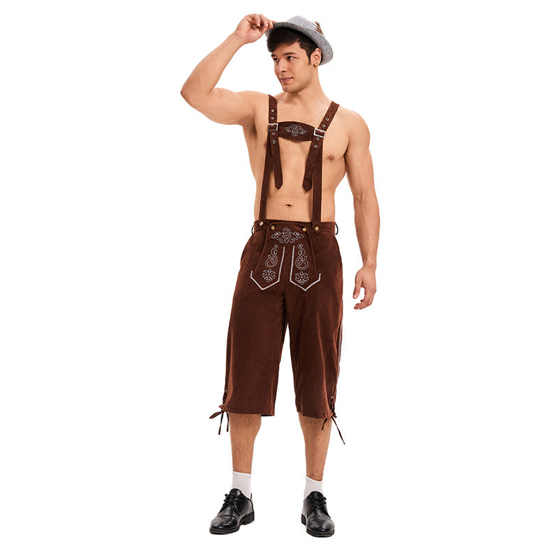 Herren nan bayerische Kurzhose mit verstellbaren Trägern und kunstvoller Stickerei Drune