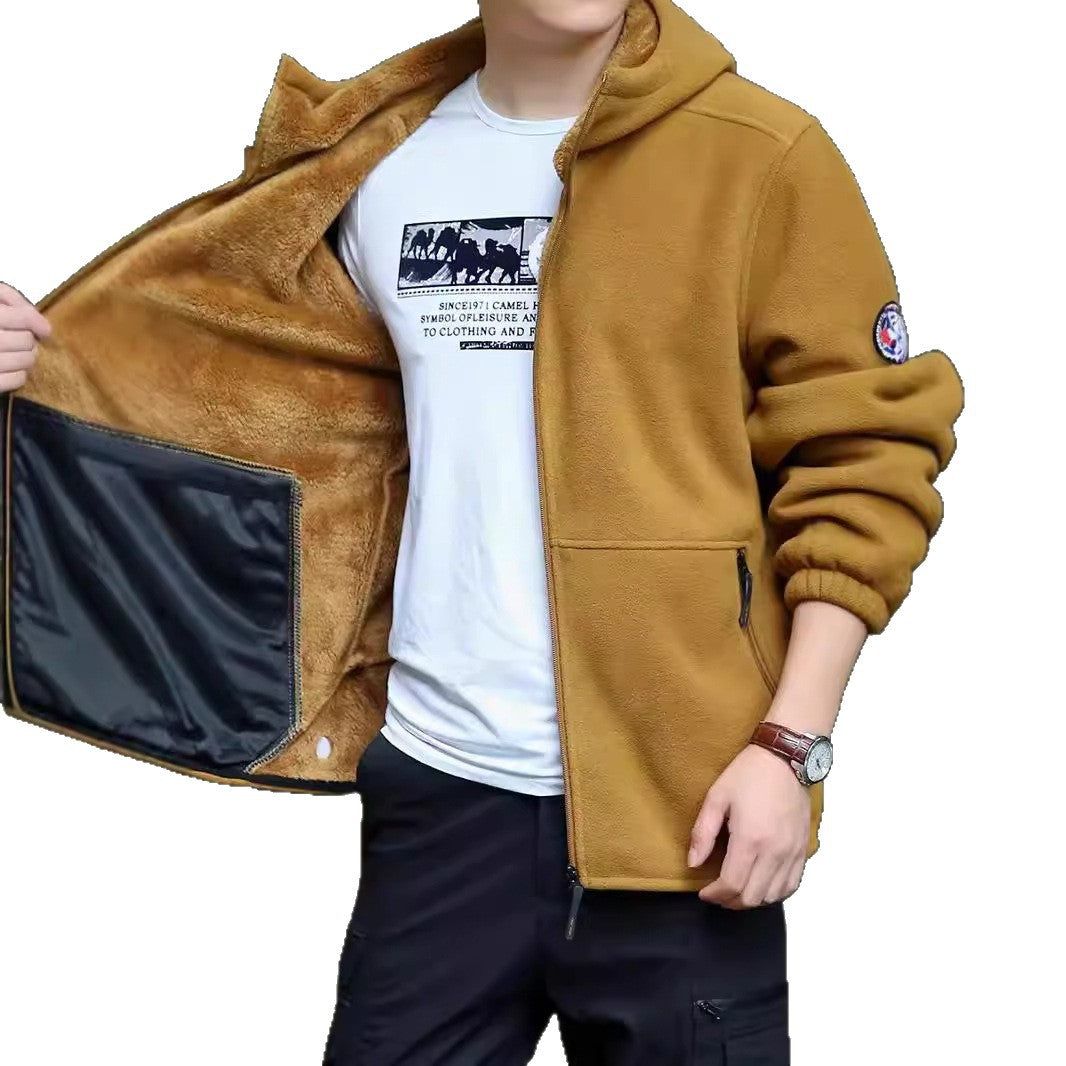 Herren Kapuzen-Fleecejacke mit Sherpa-Innenfutter, Zwei-Wege-Reißverschluss und windabweisender Front Drune