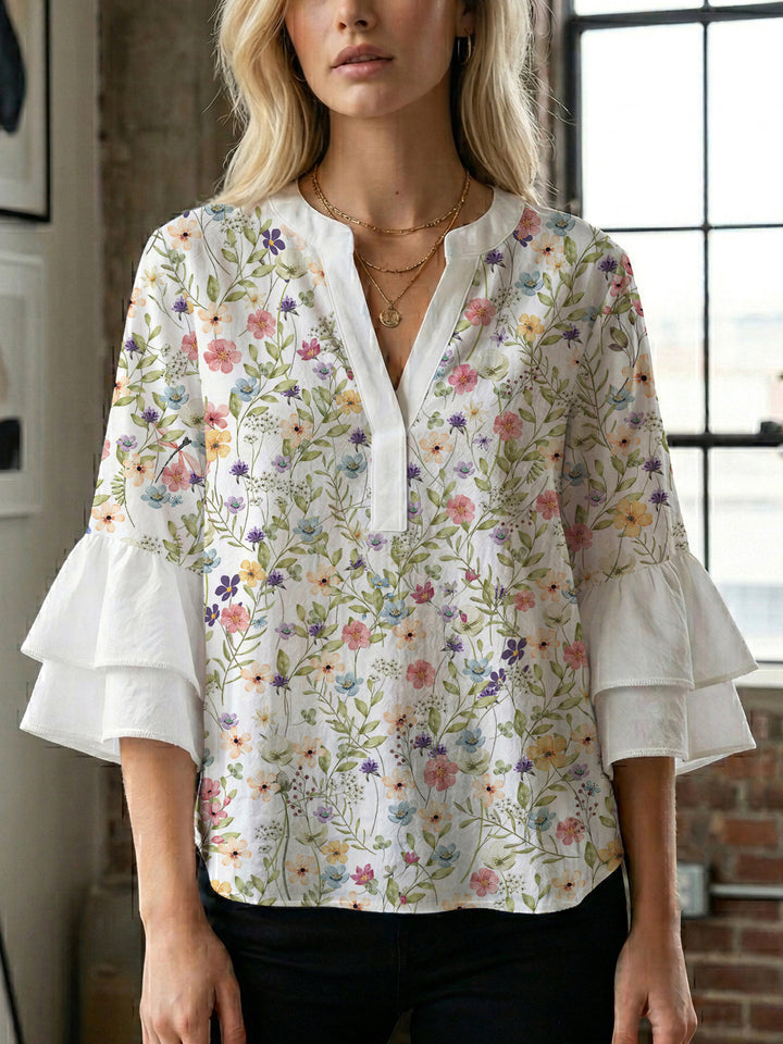 Damen Bluse mit voluminösen Ärmeln und floralem Design Drune
