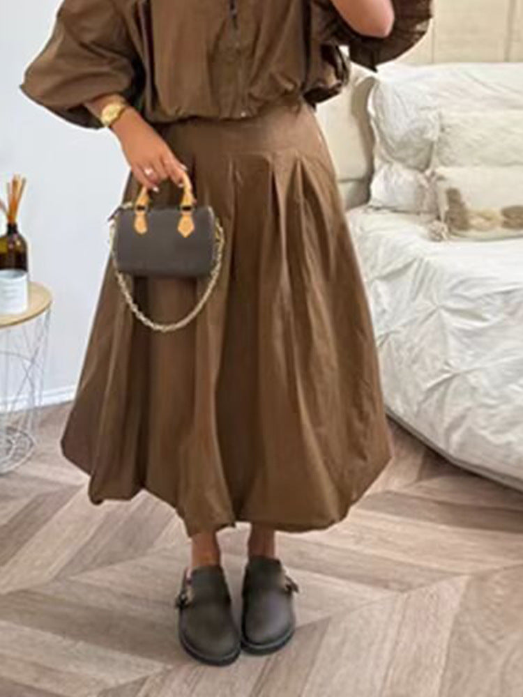 Damen Taillierter A-Linien-Midirock mit Kellerfalten & hoher Taille Drune