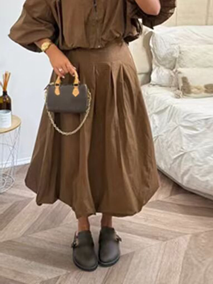 Damen Taillierter A-Linien-Midirock mit Kellerfalten & hoher Taille Drune