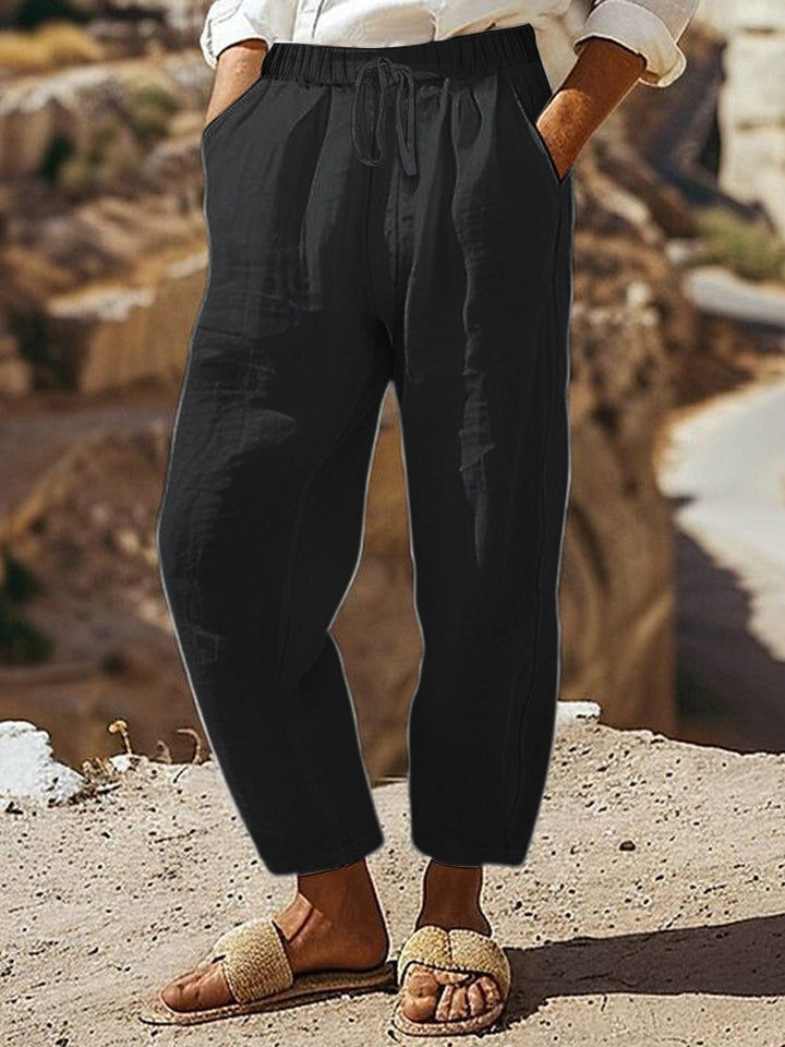 Damen Casual-Chino Leinenoptik Culotte mit elastischem Tunnelzugbund und Eingrifftaschen Drune