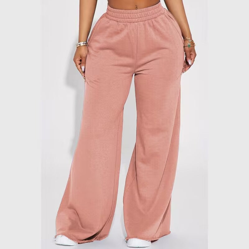 Damen nan weite Highwaist Palazzo-Loungehose mit doppelt gerafftem Komfortbund und fließender Wide‑Leg-Silhouette Drune