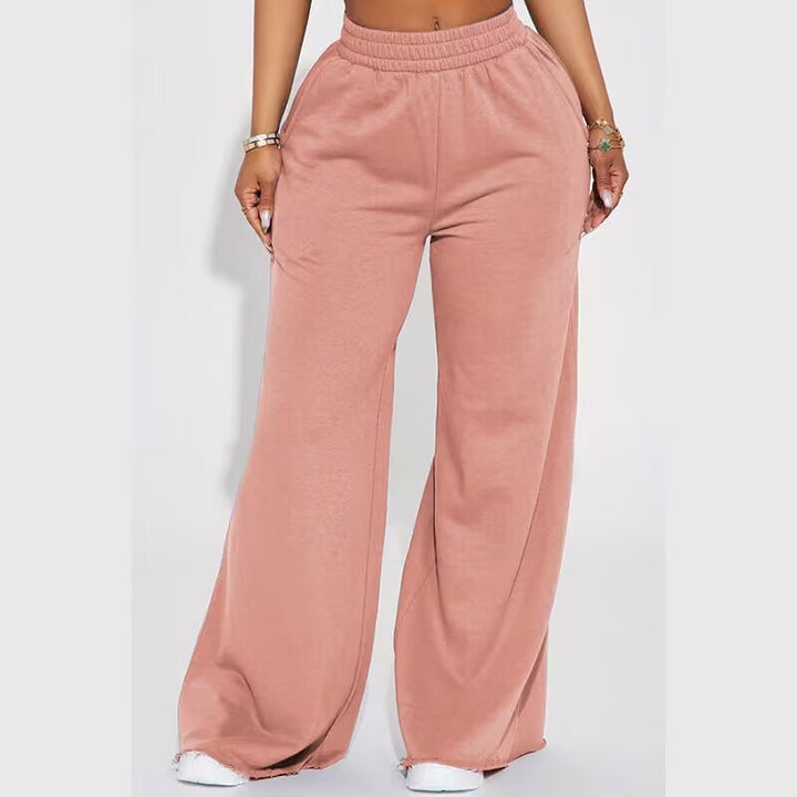 Damen nan weite Highwaist Palazzo-Loungehose mit doppelt gerafftem Komfortbund und fließender Wide‑Leg-Silhouette Drune