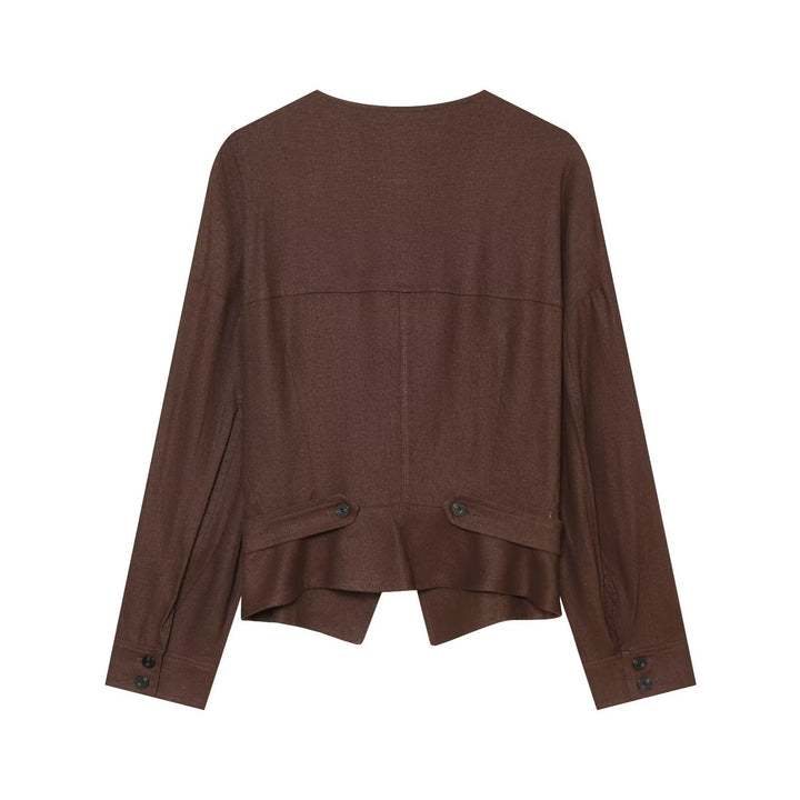 Damen Asymmetrische Leinenbluse mit diagonalem Knopfverschluss Drune