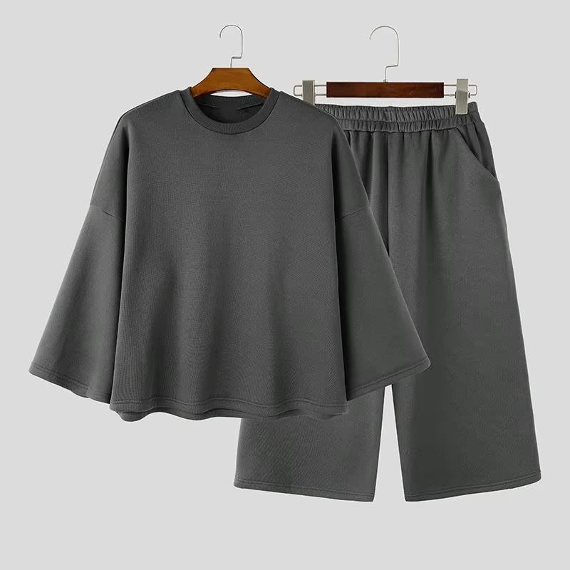 Damen Weiches Oversize-Lounge-Set mit weiten Fledermausärmeln und elastischer Bundhose Drune