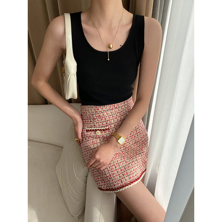Damen figurbetontes Rippentop mit breitem Rundhalsausschnitt und feiner Textur Drune