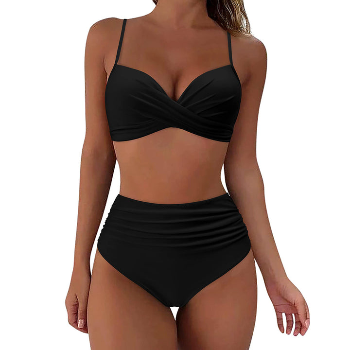 Damen Hochtailliertes Bikini-Set mit floralem Oberteil und gerafftem Höschen Drune